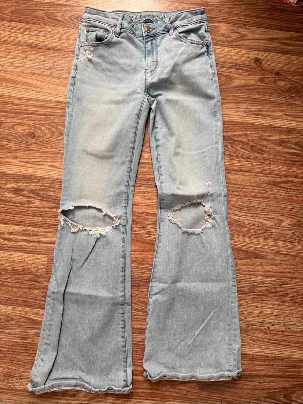 American Eagle Outfitters Light Blue Distressed Flare Jeans
